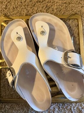 White Women’s Buckle Toe-Post Sandals